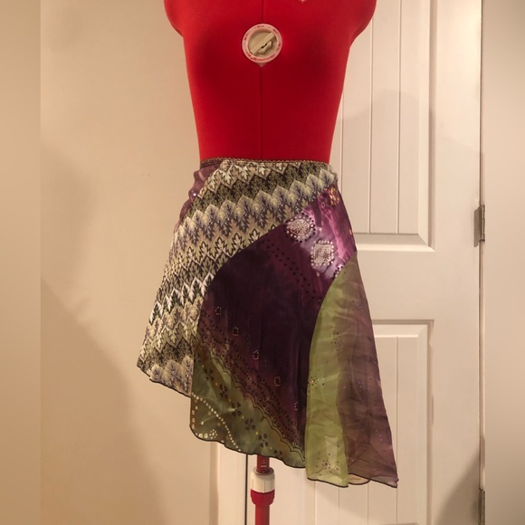 XOXO Collection Y2K Satin Patchwork Asymmetrical Mini Skirt - Picture 3 of 16